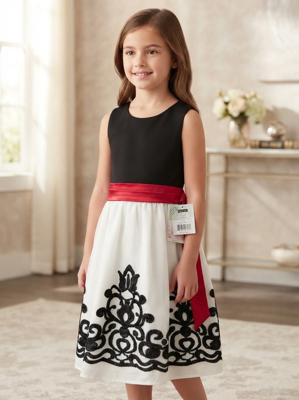 Bonnie Jean Girls Holiday Dress - Black & White Embroidered Party Dress NWT 129